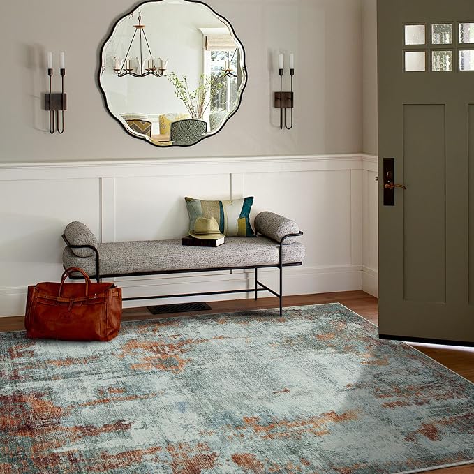 8x10 Area Rugs for Living Room Rug Washable: Modern Large Rug for Dining Room Bedroom Carpet Non Slip 8 by 10 Indoor Abstract Nursery Home Office Red Brown