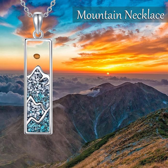 Turquoise Western Necklace Sterling Silver Moon Kokopelli/Cow Skull/Zia Sun/Mountains Pendant Necklace Turquoise Jewelry for Women Hikers Campers