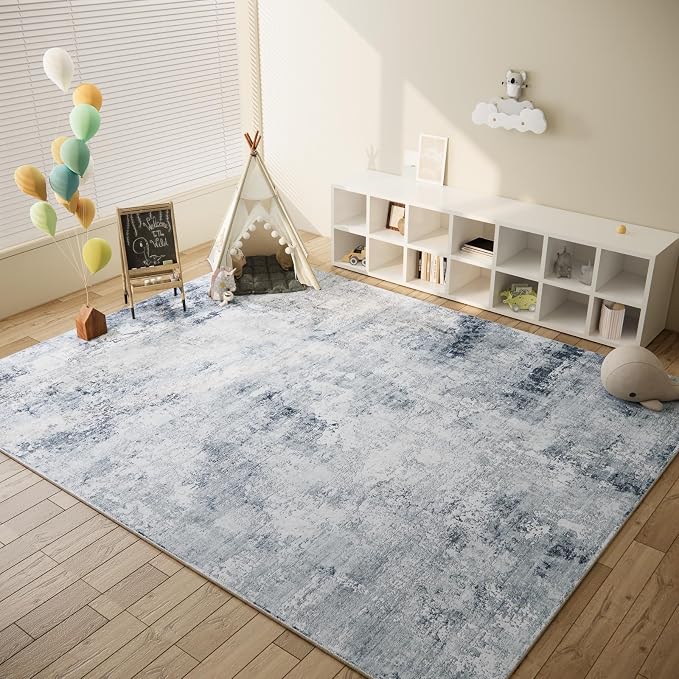 6x9 Area Rugs for Living Room: Washable Bedroom Rug Non Slip Low Pile Soft Faux Wool Non Shedding Distressed Vintage Boho Large Carpet for Dining Room Kitchen Nursery Under Table Farmhouse Office