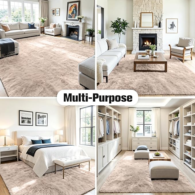 5x8 Area Rug for Living Room, Ultra Soft Fluffy Beige Rugs for Bedroom, Non Slip Large Shag Carpet, Fuzzy Plush Nursery Rug, Thick Washable Indoor Floor Carpets for Kids Office Dorm Home Decor