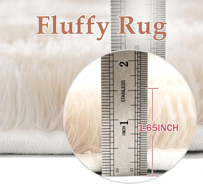 PureCozy Checkered Rug 9x12 Fluffy Shag Living Room Beige Area Rug Modern Washable Carpet Soft Shaggy Non Slip Indoor Plush Fuzzy Rugs for Bedroom Dorm Office Home Aesthetic Decor