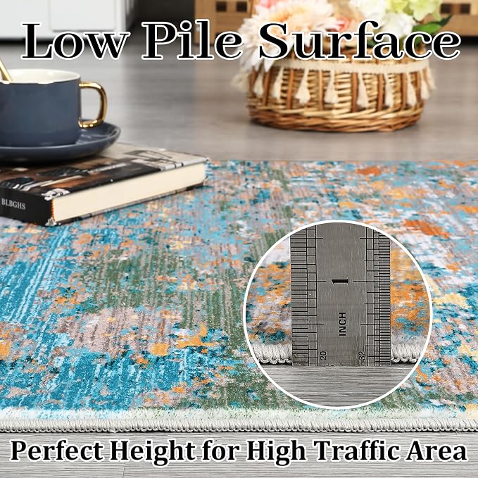 ROYHOME 2x6 Modern Abstract Runner Rug, Multi Color | Non Slip Soft Rug Stain Resistant Low Pile Non Shed Machine Washable for Hallway Kitchen Bathroom