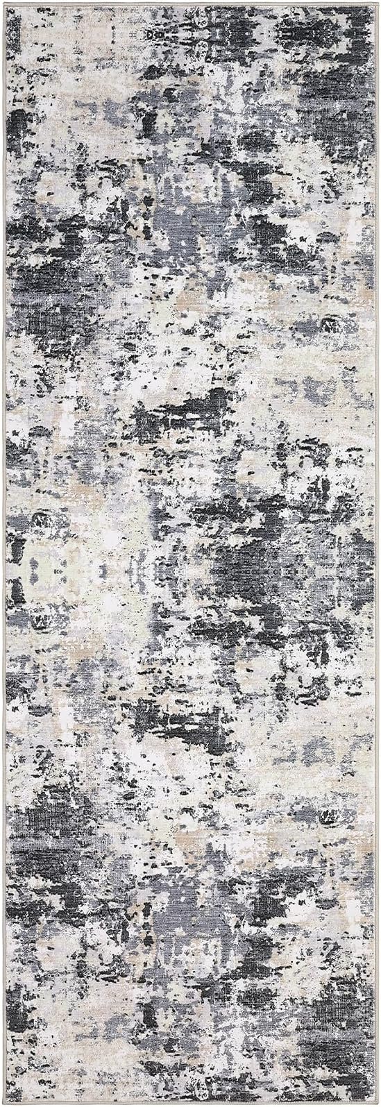 ROYHOME Modern Abstract 2x10 Runner Rug Washable Non Slip Stain Resistant Rug for Hallway Kitchen Bedroom Non Shedding Low Pile Indoor Floor Cover, Black Yellow