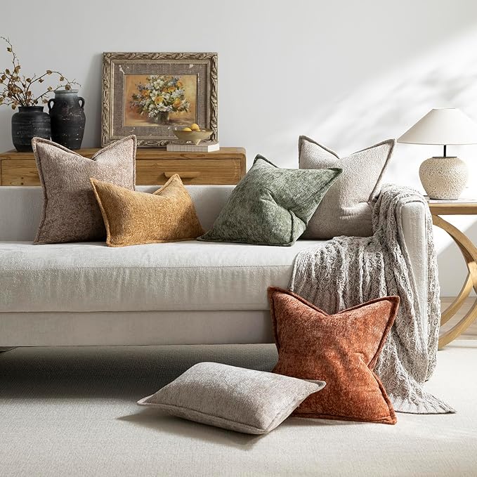 DEZENE Pack of 2 Sage Green Christmas Decorative Throw Pillow Covers 18x18 Cozy Soft Chenille Accent Vintage Square Couch Pillow Covers for Home Decor Bed Sofa Living Room