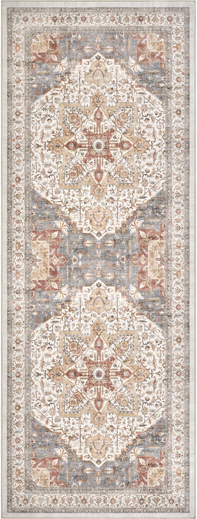 Tortania Area Rug 2x6 Runner Rugs - Washable Vintage Oriental Farmhouse Thin Indoor Carpet for Living Room Bedroom Hallway Entryway Kitchen Under Dining Table Home Office - Orange Multi