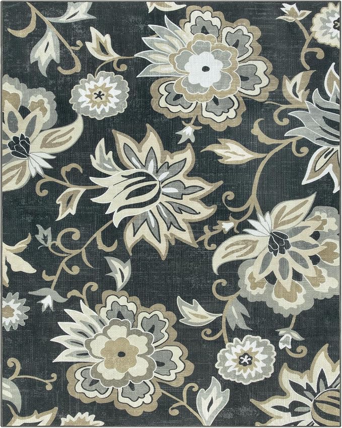 Lahome Black Outdoor Rug 8x10, Non Slip Indoor Outdoor Patio Rug for Camping, Portable Large Outdoor Rugs for Balcony Deck Backyard, RV Mat Outdoor Carpet for Living Room Bedroom,Black