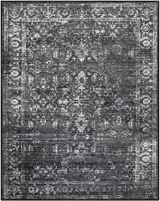 Lahome Margot 8x10 Area Rugs for Living Room Washable Rugs 8x10 Black Large Rug Indoor Carpet, Vintage Distressed Rug Soft Non Slip Area Rug for Bedroom Dining Room Home Office(8 x 10, Black/Grey)