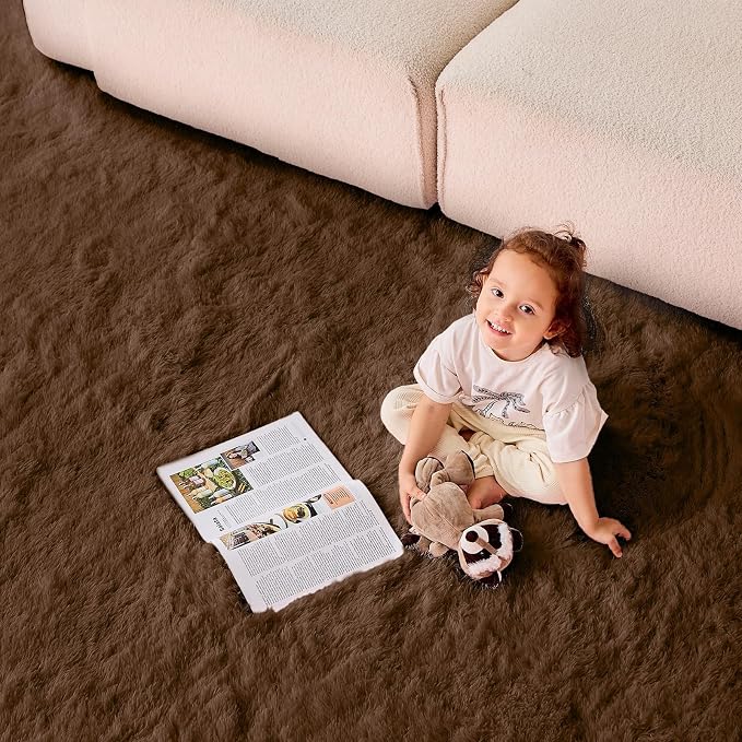 OPPODREAM 8x10 Brown Rugs for Bedroom, Ultra-Soft Fluffy Area Rugs for Living Room, 8 x 10 Shag Carpet for Nursery, Kids, Girl, Boy, Baby, Plush, Fuzzy, Shaggy, Cute Home Decor