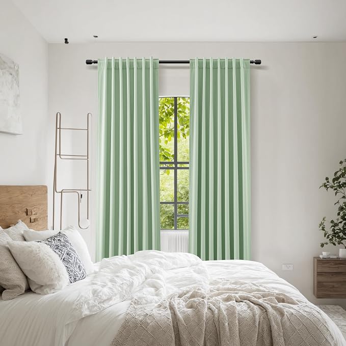 Guken 100% Blackout Curtains 108 Inch Length 2 Panels Set for Living Room Bedroom Back Tab Thermal Insulated Black Out Linen Drapes Room Darkening Window Curtains Aqua Green 52x108