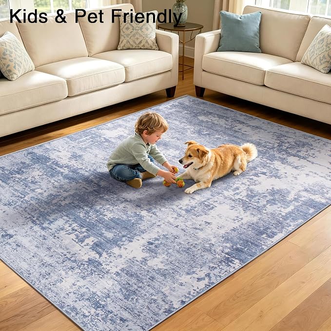 6x9 Area Rugs Living Room Rug Abstract Washable Rug Non-Slip Soft Low Pile Indoor Floor Stain Resistant Thin Carpet for Bedroom Dining Room Home Office Farmhouse Nursery - Teal & Sage Green 6' x 9'