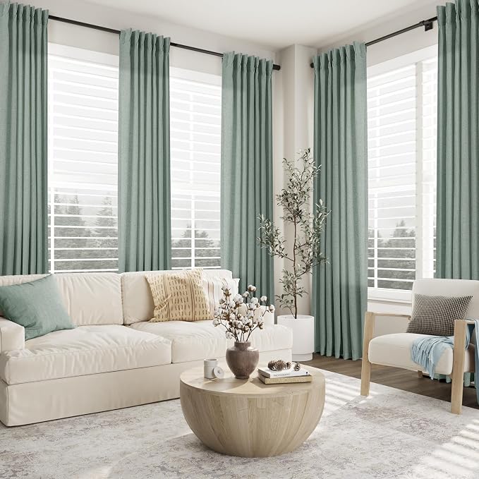 Aersas Desert Sage Pinch Pleated Linen Curtains 84 Inch Length 2 Panels for Living Room Bedroom Semi Sheer Window Curtain Boho Neutral Back Tab Pinch Pleat Drape with Hooks 40x84