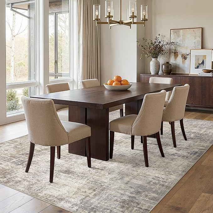 cotiled Washable 10x14 Area Rug for Living Room - Modern Abstract Carpet with Non-Slip Backing, Low Pile & Soft, Stain Resistant, Kid & Pet Friendly Decor for Bedroom & Dining Room - Brown Grey