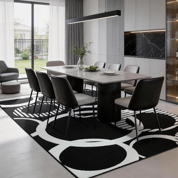 YIHOUSE Washable Black and White Living Room Rug 6x9 Area Rugs Non Slip | High and Low Pile Soft Rugs for Bedroom Dining Room, Soft Modern 3D Textured Carpet for Playroom Home Office Decor