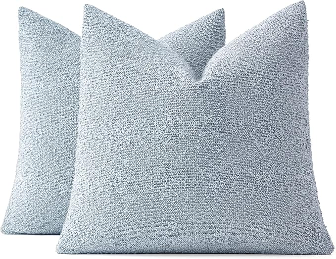 MIULEE 20x20 Decorative Lumbar Boucle Couch Pillow Covers Sky | Set of 2 Textured Neutral Throw Pillow Covers, Accent Solid Pillowcases, Sofa Living Room Home Decor