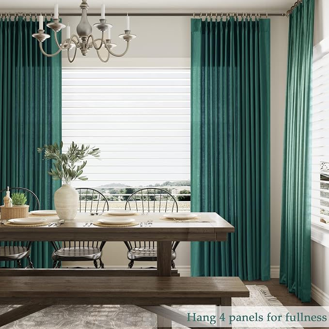 Aersas Dark Green Pinch Pleated Linen Curtains 102 Inch Length 2 Panels for Living Room Bedroom Semi Sheer Window Curtain Boho Neutral Back Tab Pinch Pleat Drape with Hooks 40x102