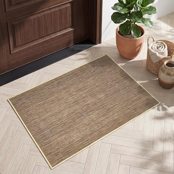 GarveeHome 2x3 Small Easy Jute Area Rugs Indoor Non Slip Living Room Mat | Washable Modern Solid Bedroom Rugs Stain Resistant Neutral Door Mat for Entryway Nursery Kitchen Dorm Kids Room, Brown