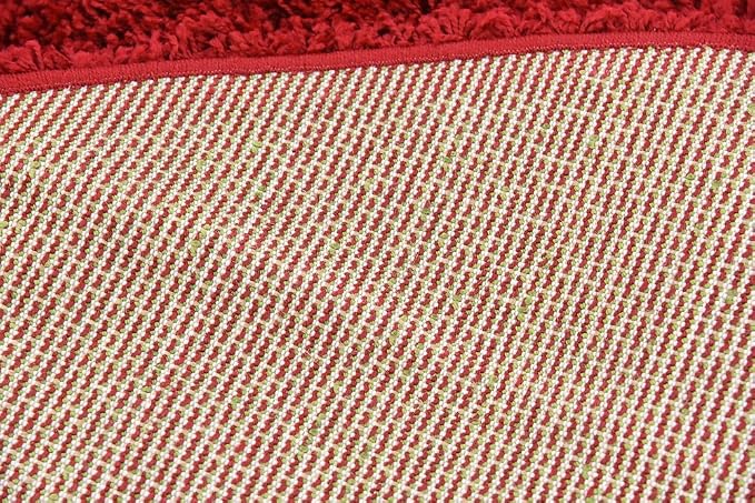 Unique Loom Solid Shag Collection Area Rug (6' 1" Round, Cherry Red) | Modern solid area rug for dining room, entryway & bedroom. Stain-resistant, easy-care, kid & pet friendly