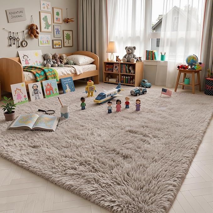 Area Rugs 10x14 Living Room, Shaggy Carpet Soft Plush Furry Bedside Rug Large Area Rugs for Bedroom Home Decor Anti Slip(10 x 14, Beige)