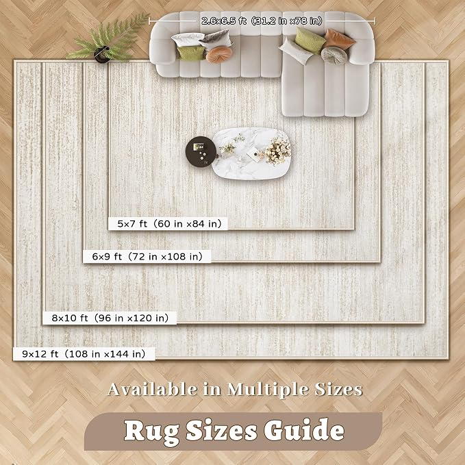 Area Rug 5x7 Living Room Rugs: Washable Modern Rug Non-Slip Soft Rugs Stain Resistant Printed Rug Indoor Carpet for Bedroom Kitchen Dining Room Nursery Home(Beige, 5'x7')