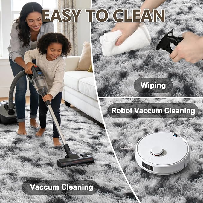 9x12 Extra Large Area Rugs for Living Room, Shaggy Non-Slip Tie-Dyed Rugs for Bedroom Kids Playroom Dorm Room, High Pile Ultra Soft Carpet, Black White