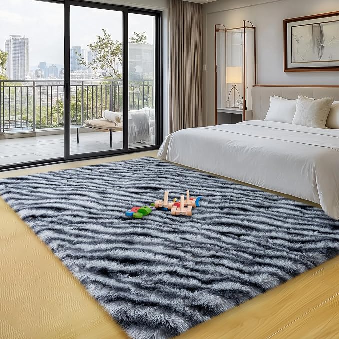 qulint Zebra Rug for Bedroom, 4x6 Fluffy Animal Rug for Living Room | Shaggy Fuzzy Abstract Carpet, Plush Alfombras Para Salas Modernas for Nursery Dorm Room Classroom Kid Room Home Decor