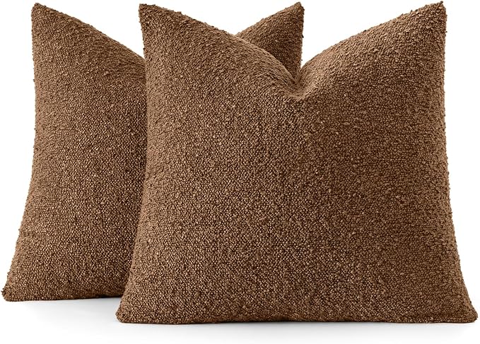 MIULEE 20x20 Decorative Lumbar Boucle Couch Pillow Covers Sudan Brown | Set of 2 Textured Neutral Throw Pillow Covers, Accent Solid Pillowcases, Sofa Living Room Home Decor