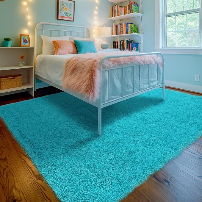 Sour Lemon 8x10 Area Rugs for Bedroom Living Room, Large Fluffy Shag Rug | Shaggy Carpet, Soft Plush Furry Bedside Rugs, Anti Slip,Washable Area Modern Rugs Floor Mat for Kids Girls Boys Living Room