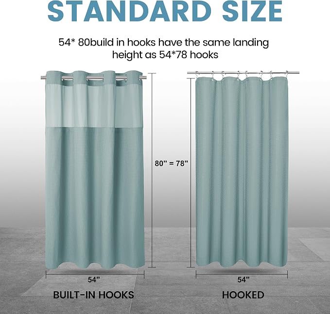 EUTXL Heavyweight Fog Blue Stall No Hook Shower Curtain with Snap in Liner,256GSM Waffle Weave Shower Curtains for Bathroom,54W x 80H