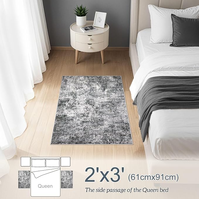 DMOYEST 2x3 Entryway Area Rug: Washable Neutral Modern Abstract Small Rug - Non-Slip Low Pile Throw Indoor Carpet for Entrance Kitchen Front Door Mat Bathroom Entry Kids Room - Grey