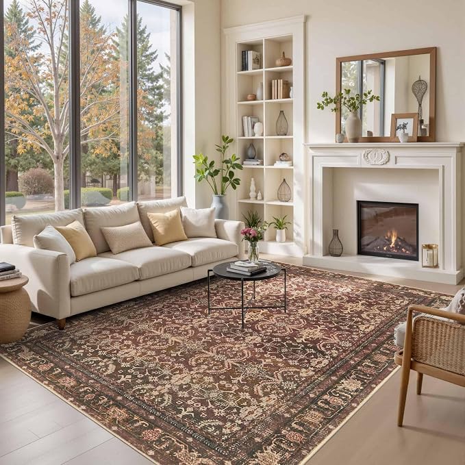 Rugxara Red 8x10 Area Rugs for Living Room Bedroom Large Washable Rug | Non Slip, Rug for Dining Room Office Kids Room, Stain Resistant, Soft, Low Pile, Vintage Boho Oriental Carpet,Home Decor