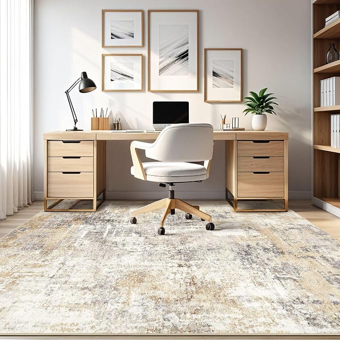 Square Rug 10x10 Living Room: Large Washable Abstract Modern Soft Area Rug Stain Resistant Indoor Floor Non-Slip Accent Carpet for Bedroom Nursery Playroom Dining Room Office Dorm Home- Gray Gold