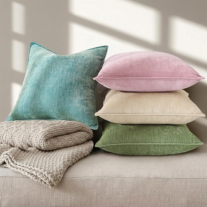 decorUhome Chenille Poseidon Velvet Throw Pillow Covers 12x20 Set of 2 | Fall Soft Lumbar Couch Decorative Modern Farmhouse Pillow Cases with Elegant Design for Sofa Bed Living Room Home Decor
