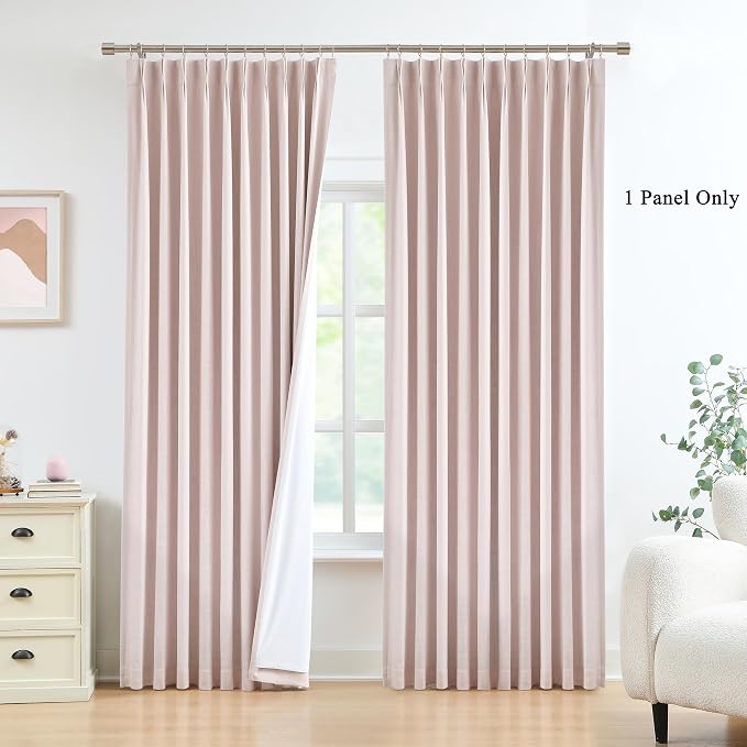 WEST LAKE 95 Inches Pink Bailey Pinch Pleated Blackout Curtains for Bedroom | Farmhouse Room Darkening Drapes,Backtab,Thermal Insulated Textured Living Room Window Treatment,60"Wx95"L,1 Panel