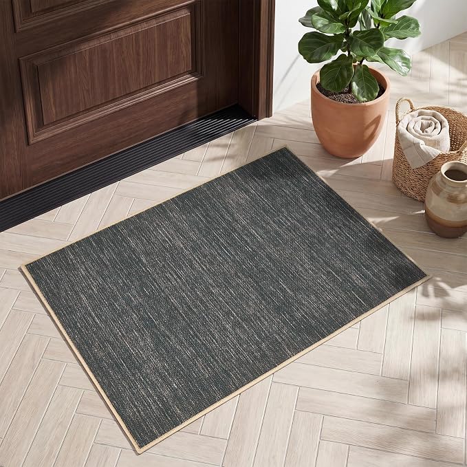 GarveeHome 2x3 Small Easy Jute Area Rugs Washable Living Room Throw Carpet | Indoor Modern Solid Bedroom Rugs Stain Resistant Neutral Door Mat for Entryway Nursery Kitchen Dorm Kids Room, Grey
