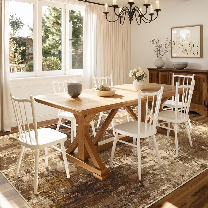RELEANY Washable Area Rugs 4'x6' Non-Slip Modern Abstract Soft for Living Room Entryway Bedroom Kitchen, Print Pattern, Brown Tan Beige Coffee