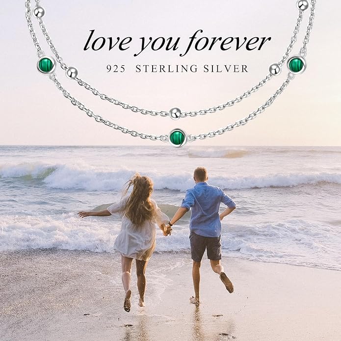 Flyow Anklet for Women S925 Sterling Silver Adjustable Foot Beaded Heart Charm Ankle Bracelet Anklets Jewelry