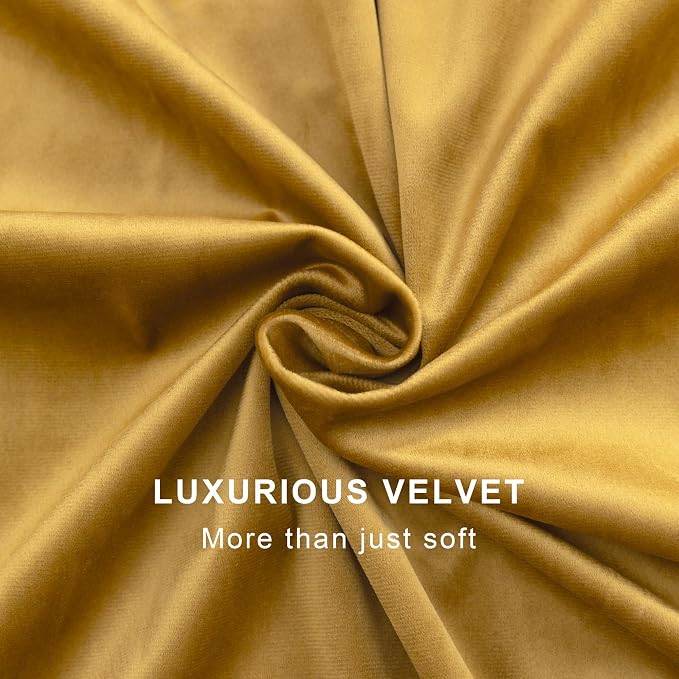 Back Tab Velvet Curtains Gold Bedroom Curtains 63 Inch Length 2 Panel Rod Pocket Super Soft Luxury Textured Thermal Insulated Short Drape for Boy Kids Room Office Apartment Studio Theater Autumn Decor