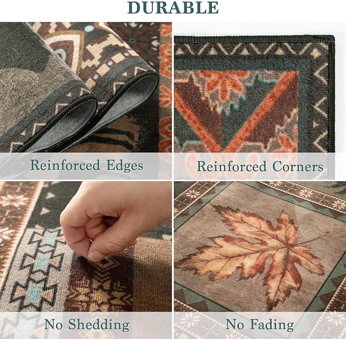 LIANLAM 6x9 Washable Area Rugs for Living Room and Bedroom(6x9,Bear) | Non-Slip Large Carpet,Vintage Checkered Pattern, Stain Resistant Faux Wool Low Pile Soft Rug for Dining Room,Office,Nursery