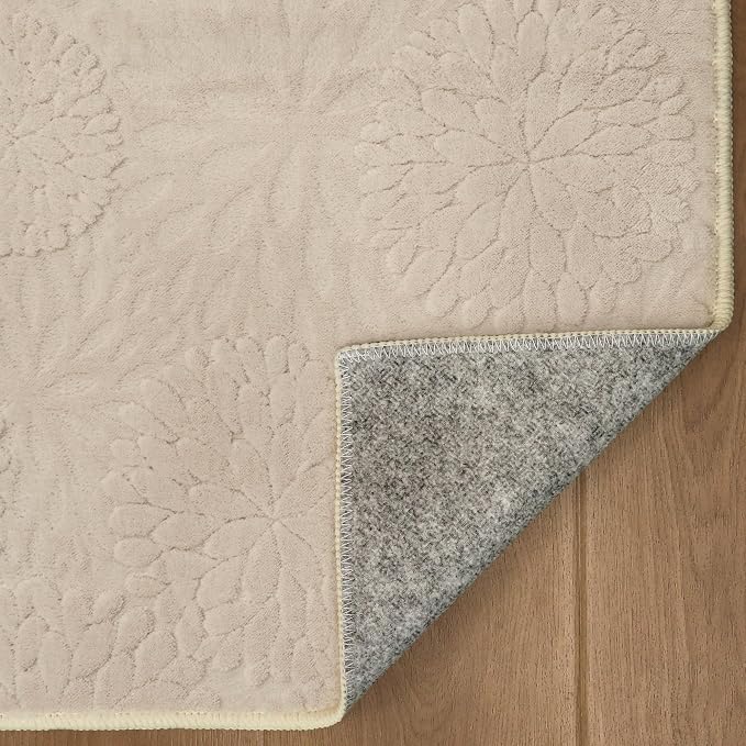 GENIMO Soft Washable Area Rugs 6x9, 3D Modern Floral Rugs for Living Room, High-Low Pile Textured Non Slip Fuzzy Shag Carpet, Non-Shedding Stain Resistant Thin Beige Rugs for Bedroom, Dining Room
