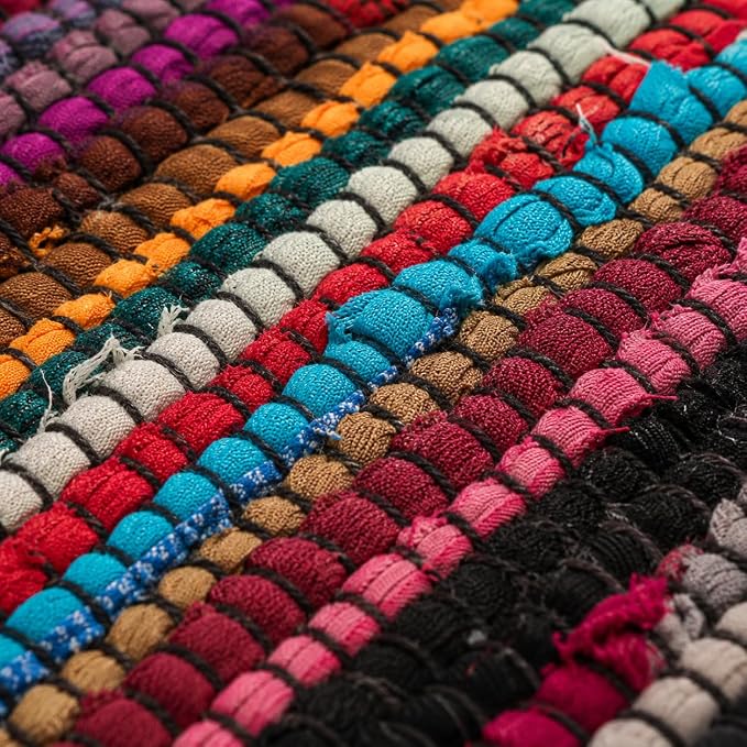 Chindi Rug 5x7, Boho Living Room Woven Braided Multicolor 5 x7 Area Rug, Bohemian Colorful Recycled Cotton Rag Rugs for Farmhouse, Bedroom, Dining Room, Classroom, Hallway