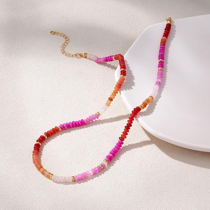 KELORIS PATH Beaded Necklace for Women, Colorful Gemstone Boho Bead Choker for Beach, Trendy Summer Natural Stone Jewelry Gifts
