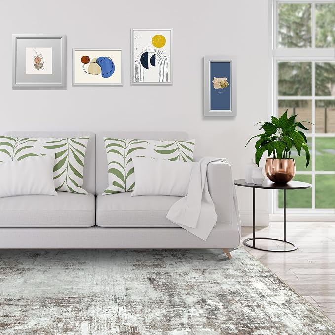 5x7 Area Rugs for Living Room Rug Washable: Modern Rug for Dining Room Bedroom Carpet Non Slip Low Pile 5 by 7 Indoor Abstract Nursery Home Office Brown Grey