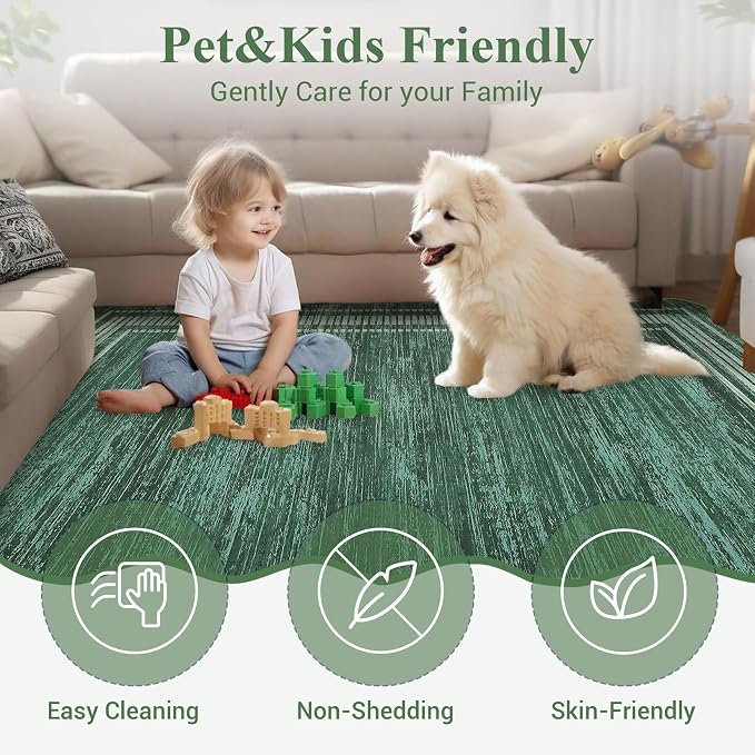 Garvee Scalloped Large Modern Christmas Area Rug 10x13 Washable Rug for Living Room, Non-Slip Soft Carpet for Bedroom, Scalloped Low-Pile Christmas Print Accent Rug for Dining Room Home Office, Green | Rugs for Living Room, Non-Slip Soft Carpet for Bed...