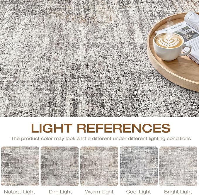 10x14 Area Rugs Living Room: Washable Large Neutral Rug Abstract Soft Modern Stain Resistant Indoor Floor Non-Slip Carpet for Bedroom Nursery Kids Office Playroom Dining Room Under Table- Gray Rust