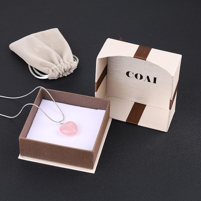 COAI AmorWing Womens Rose Quartz Crystal Heart Pendant Necklace