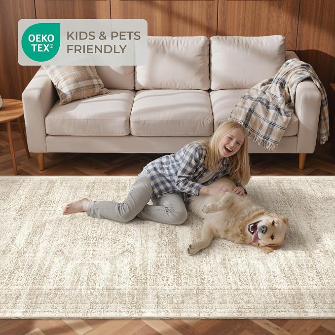 3x6 Runner Rug Non Slip,Washable Hallway Runner Rug,Beige | Neutral Rugs for Kitchen,Entryway,Bedroom,Bathroom,Nursery Room,Thin,Soft Runner Rug,Stain Resistant Indoor Carpet