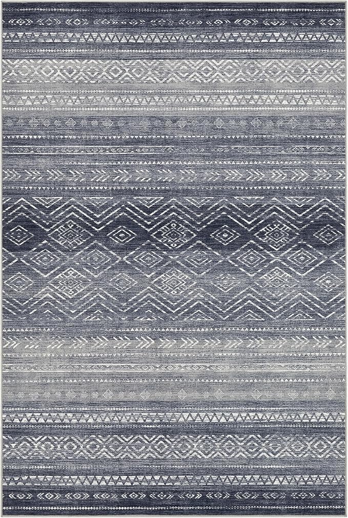 Tortania Area Rug Living Room Rugs- 5x7 Washable Large Soft Neutral Boho Moroccan Bohemian Farmhouse Rug Indoor Floor Carpet for Bedroom Under Dining Table Home Office Decor - Blue Gray