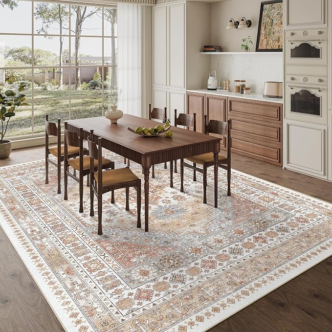 zesthome 9x12 Area Rugs,Stain Resistant Washable Rug,Ultra-Thin Rugs for Living Room,Bedroom,Non-Slip Backing Home Decor Large Area Rug (Orange,9'x12')