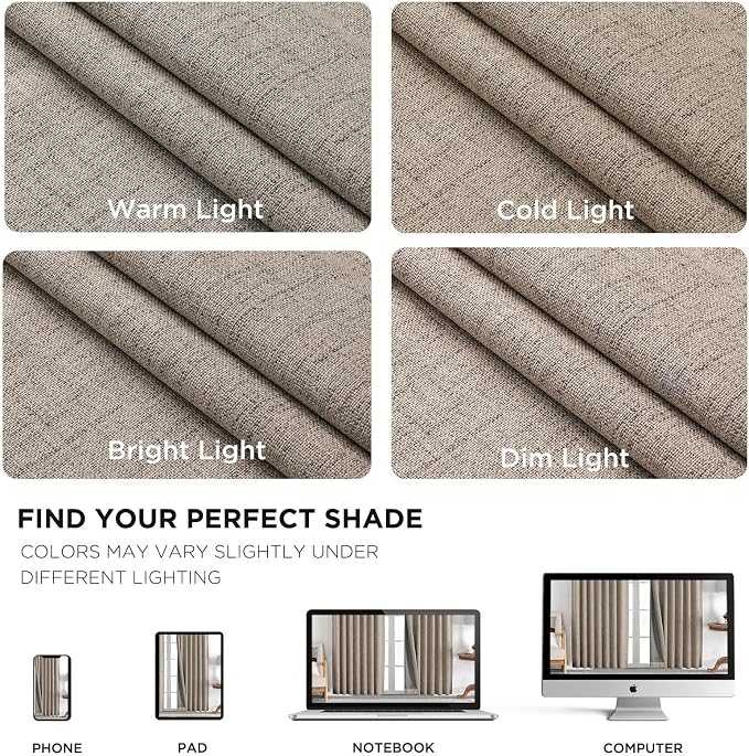 Joydeco 100% Blackout Curtains for Bedroom - Nature Linen 84 Inch Long Light Blocking 2 Panels Set, Rod Pocket & Back Tabs Living Room Drapes, Thermal Insulated Room Darkening Window Curtains