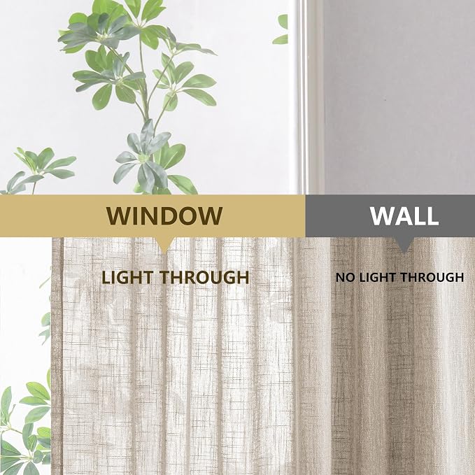 MYSKY HOME Kitchen Semi Sheer Oatmeal Curtains 24 Inch Long, Light Filtering Window Panels Rod Pocket Valance Neutral Drapes for Small Window/Cafe/Bathroom Basement, Taupe, 2 Panels, 34 x 24 Inch